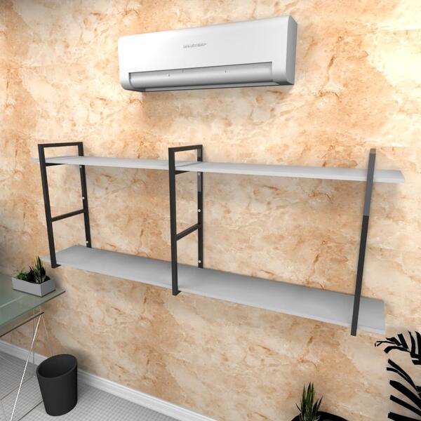 Estante Industrial Escritório Aço Preto 180x30x68cm Cinza Ind