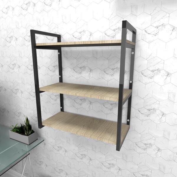 Estante Industrial Escritório Aço Preto 60x30x68cm Amad. Clar