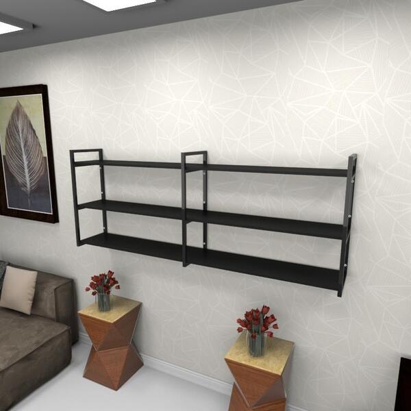 Estante Industrial Sala Aço Preto 180x30x68cm Preto Ind32psl