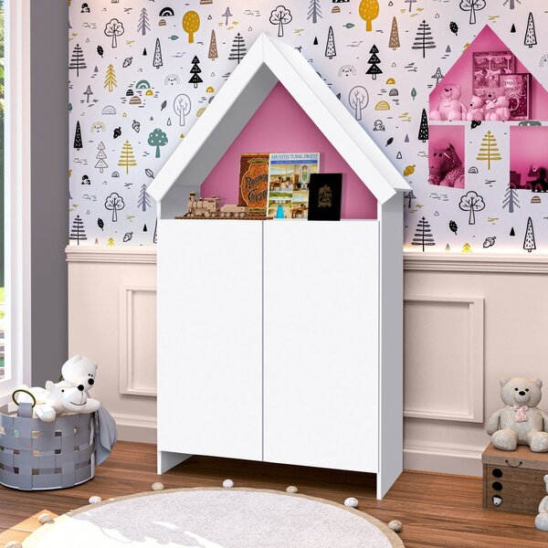 Estante Infantil 2 Portas 4 Prateleitas Casa Magia Branco