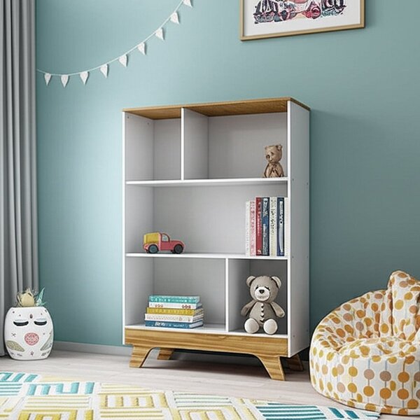 Estante Infantil 5 Nichos 100% Mdf Retrô Branco Brilho/amêndoa