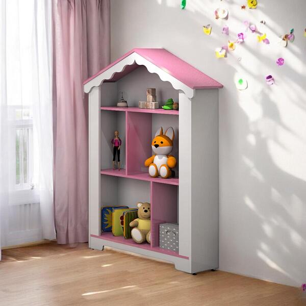 Estante Infantil Para Brinquedos Kyoto Branca E Rosa