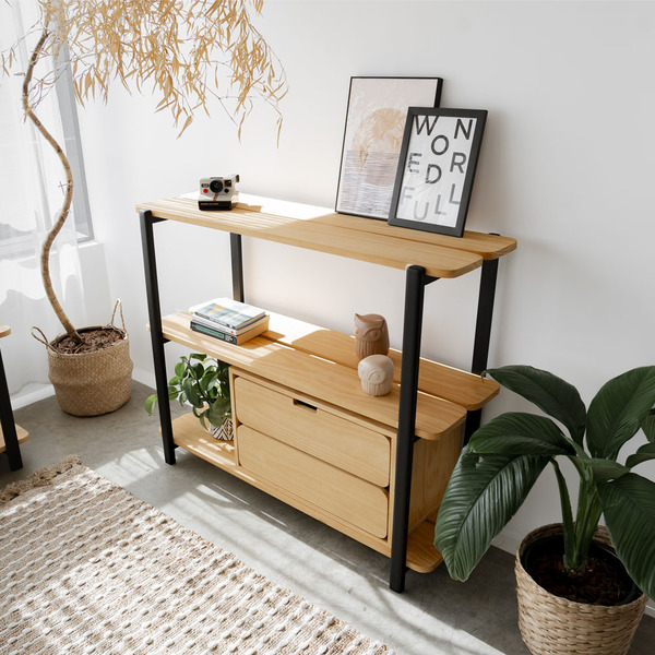 Estante Laguna 3 Prateleiras 120cm Em Madeira - Preto E Mel