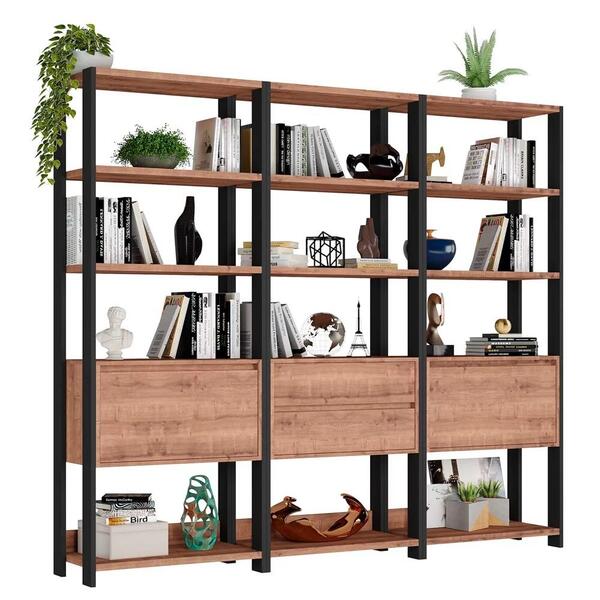 Estante Livreiro 2 Portas 2 Gavetas Estilo Industrial Chess F