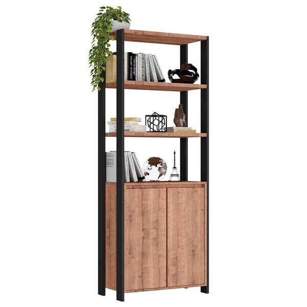 Estante Livreiro 2 Portas Estilo Industrial Chess F04 Preto/s