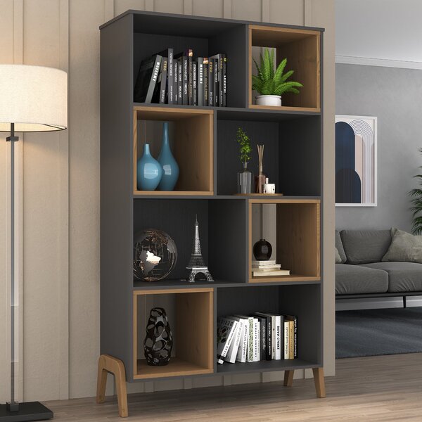 Estante Livreiro 8 Nichos Veneza Hecol Móveis Grafite Tx/pinu