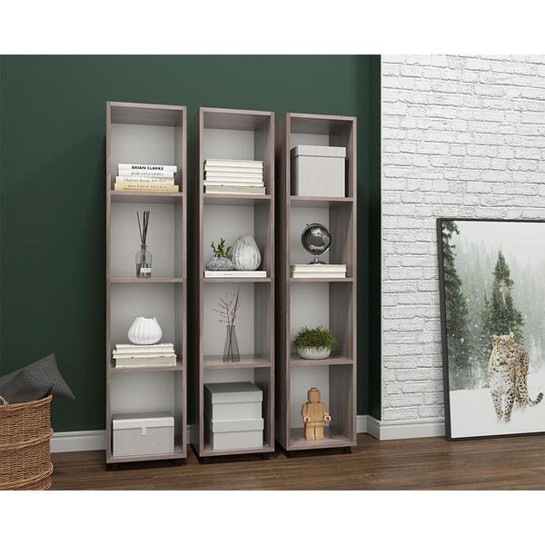 Estante Livreiro Armário Nichos Prateleiras Cinza Carvalho