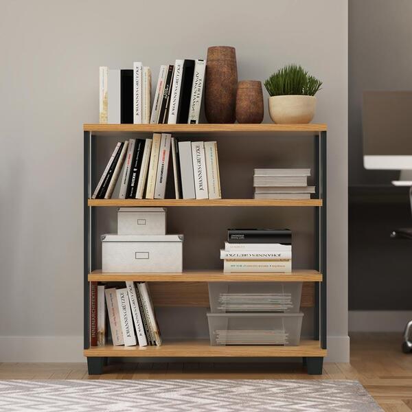 Estante Livreiro Baixa Estilo Industrial F23 Freijó/preto Fos