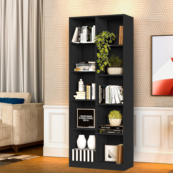 Estante Livreiro Duplo Preto C/ 10 Nichos