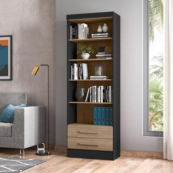 Estante Livreiro Kenner Preto Fosco Carvalho Rustico