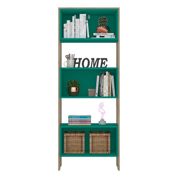 Estante Livreiro Multiuso 3 Nichos Box Q01 Turquesa/carvalho