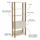 Estante Decorativa de Madeira MDP com 3 Prateleiras 1 Porta Off White com Carvalho Match 166x63x32cm Artely