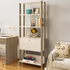 Estante Decorativa de Madeira MDP com 3 Prateleiras 1 Porta Off White com Carvalho Match 166x63x32cm Artely