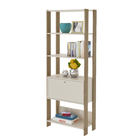 Estante Decorativa de Madeira MDP com 3 Prateleiras 1 Porta Off White com Carvalho Match 166x63x32cm Artely