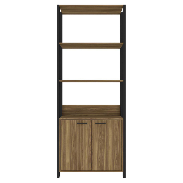 Estante Madeira Mel e Preto com 4 Prateleiras e 2 Portas 1,83mx72,8cmx36,2cm Caemmun