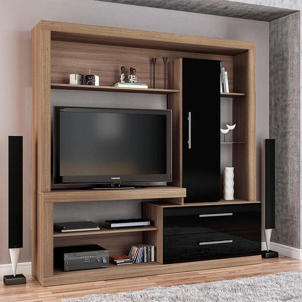 Estante Mendoza Para Tv Até 43" 2 Gavetas Castanho E Preto Po