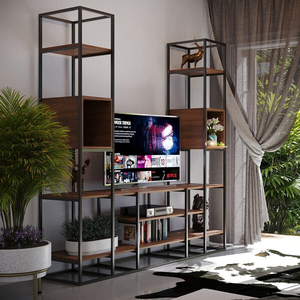 Estante Moderna Estilo Industrial Geometric 200x40x250 Cor Md