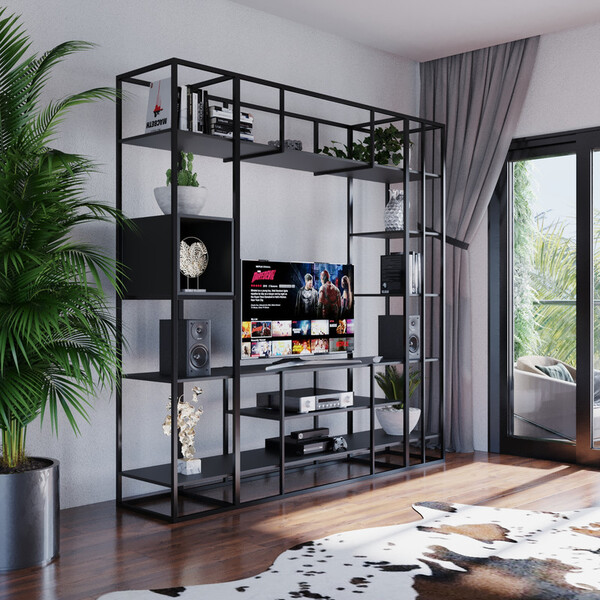 Estante Moderna Estilo Industrial Gold 200x40x250 Cor Mdf Pre