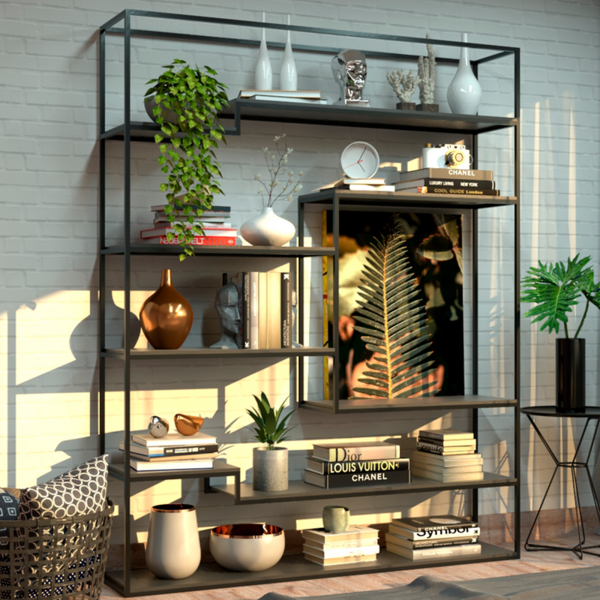 Estante Moderna Estilo Industrial Left 200x40x250 Cor Mdf Pre