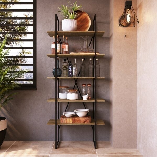 Estante Multiuso 5 Prateleiras Aramada Sw008 Preto/noce Oro