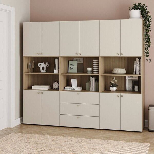 Estante Multiuso Livreiro 3 Módulos 10 Portas 3 Gavetas Frame