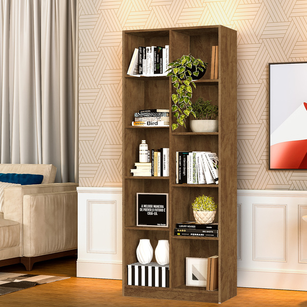 Estante Multiuso Livreiro Amêndoa Duplo 10 Nichos