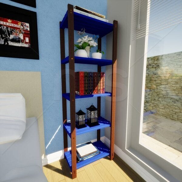 Estante Multiuso Madeira Maciça 5 Prateleiras Colors