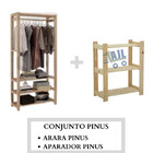 Estante Multiuso Madeira Pinus + Arara Simples Conjunto