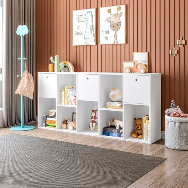 Estante Multiuso Quarto Infantil Com 3 Caixas E 7 Nichos 159x