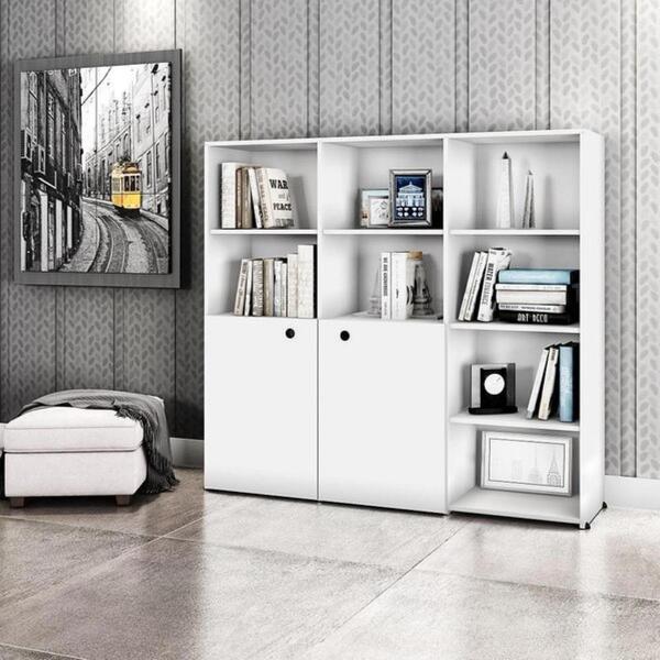 Estante Para Escritório 2 Portas Mônaco Branco Casa Mobilia