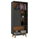 Estante Para Livros 1 Porta 3 Prateleiras Pequim Grafite/nogal