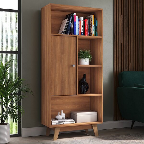 Estante Para Livros 1 Porta 3 Prateleiras Pequim Nogal