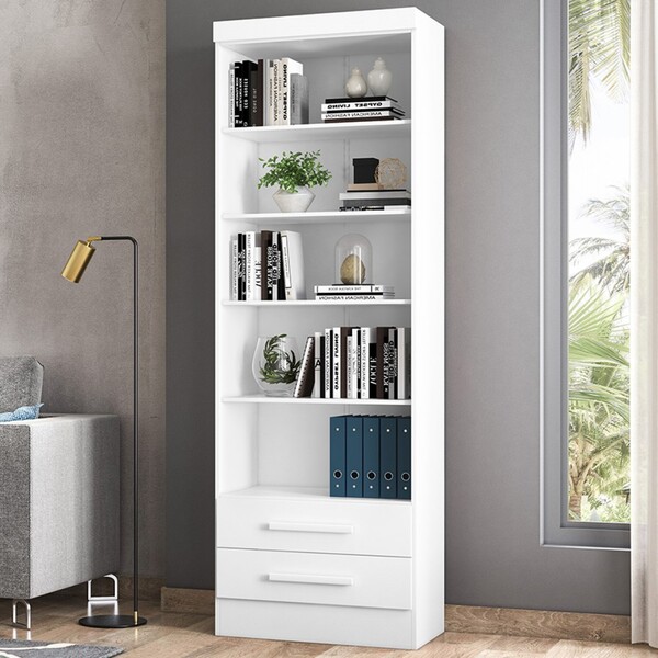 Estante Para Livros 2 Gavetas 4 Prateleiras Branco 3420 - Qmo