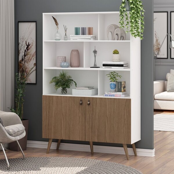 Estante Para Livros 2 Portas 6 Prateleiras Com Pés Retro Em M