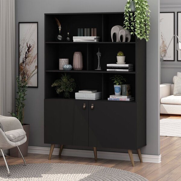 Estante Para Livros 2 Portas 6 Prateleiras Com Pés Retro Em M