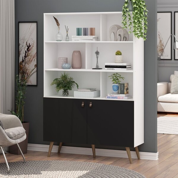 Estante Para Livros 2 Portas 6 Prateleiras Com Pés Retro Em M