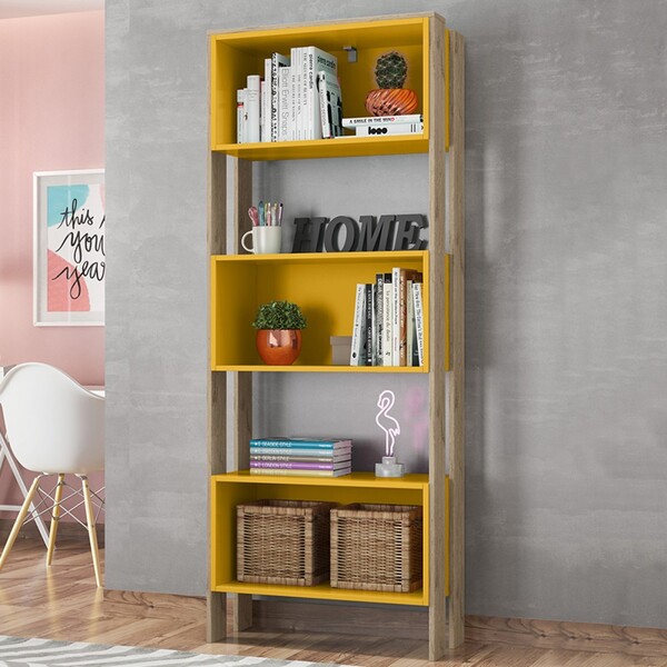 Estante Para Livros 3 Nichos Carvalho/amarelo 3440 - Qmovi