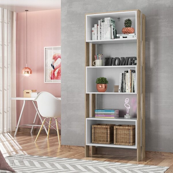 Estante Para Livros 3 Nichos Qmovi Carvalho Toq Rustico/branco