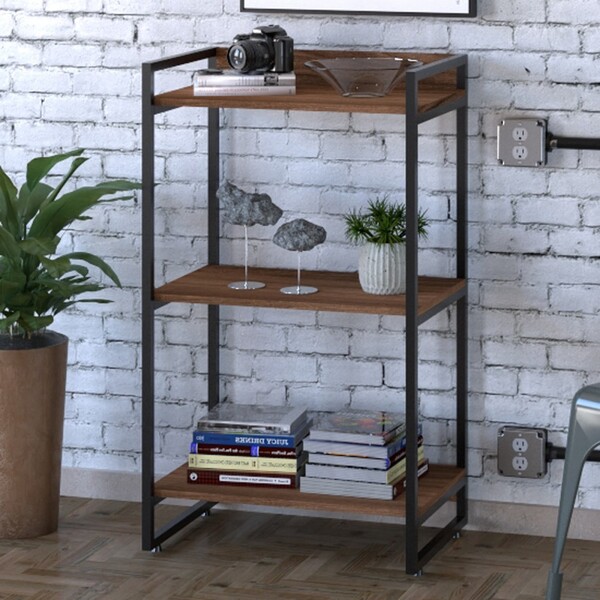 Estante Para Livros 3 Prateleiras Kuadra Nogal - Compace