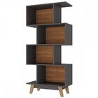 Estante Para Livros 4 Nichos Grafite/nogal - Hecol Móveis