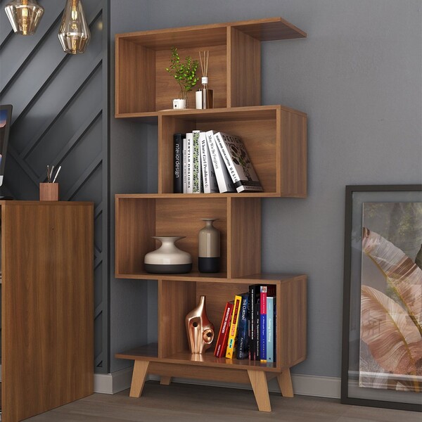 Estante Para Livros 4 Nichos Nogal - Hecol Móveis