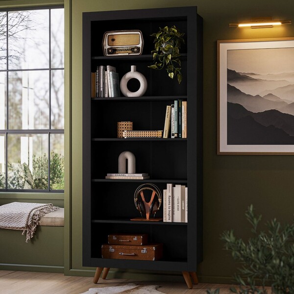 Estante Para Livros 6 Prateleiras  Preto Fosco - Qmovi