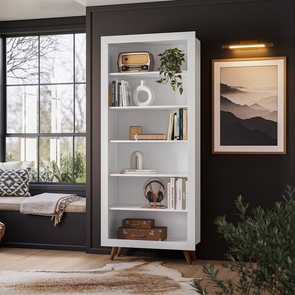 Estante Para Livros 6 Prateleiras Pés Em Madeira Maciça Retrô