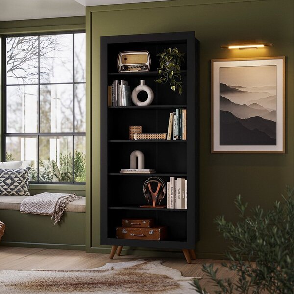 Estante Para Livros 6 Prateleiras Retrô Preto Fosco