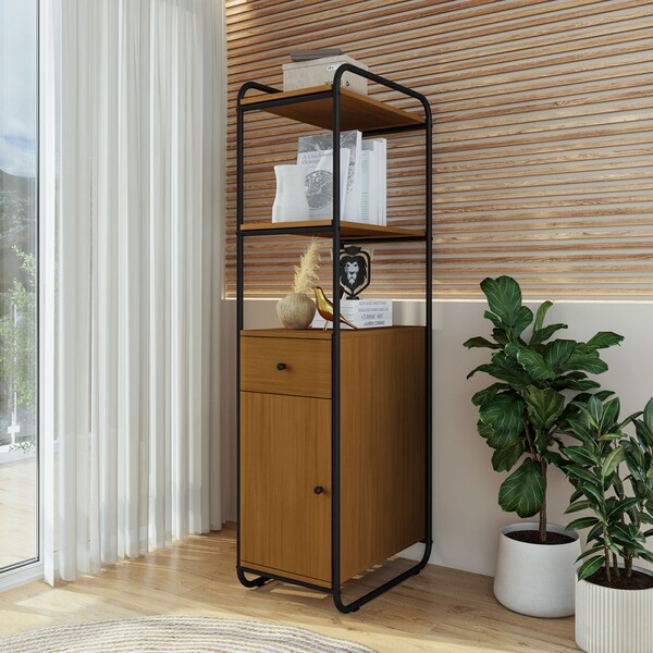 Estante Para Livros Criare 1 Porta 1 Gaveta Preto/nature - Ar