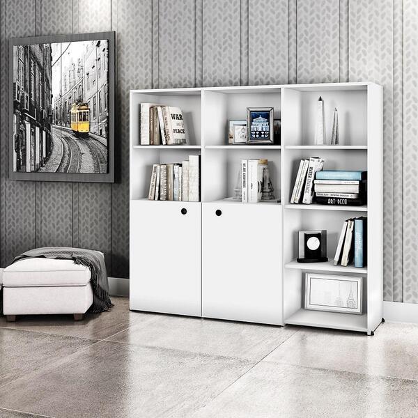 Estante Para Livros Escritório Mônaco Branco 09 Prateleiras 1