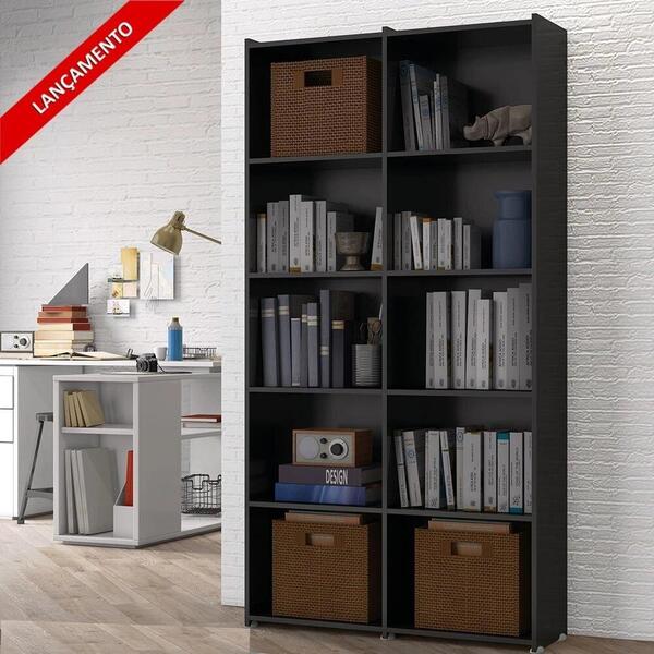 Estante Para Livros Holanda Preta 04 Prateleiras 10 Nichos Mu