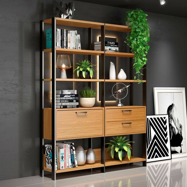 Estante Para Livros Home Office 100% Mdf 1 Porta 2 Gavetas Fr
