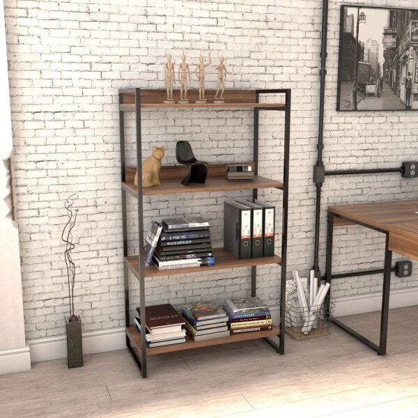 Estante Para Livros Industrial 145cmx80cm 4 Prateleiras Kuadr