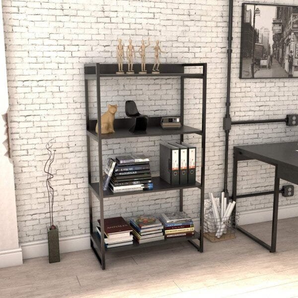 Estante Para Livros Industrial 145cmx80cm 4 Prateleiras Kuadr